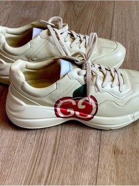 Gucci Cream Chunky Rhyton Sneakers with Red & Green Cherry Logo